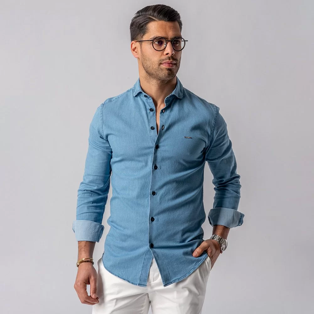 JLM1476 CAMISA GOLA ITALIANA SLIM FIT DENIM ZOLF - Image 1