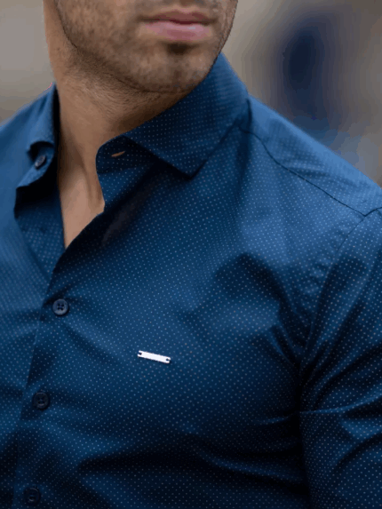 CAMISA GOLA ITALIANA AZUL COM PINTA CAMEL ZOLF