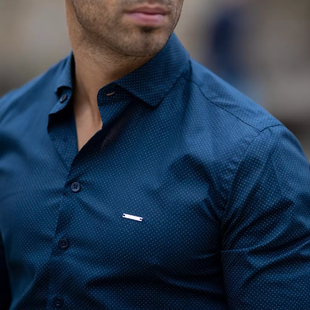 RZ__0018_7 CAMISA GOLA ITALIANA AZUL COM PINTA CAMEL ZOLF - Image 1