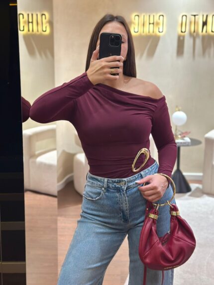 BODY BORDÔ DRAPEADO COM FIVELA PONTO CHIC