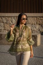 BLUSA VERDE COM ESTAMPA FLORAL PONTO CHIC