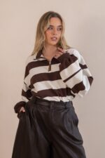 CAMISOLA ÀS RISCAS CASTANHA E BRANCA PONTO CHIC - Image 3