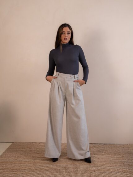 CALÇA CINTURA SUBIDA PINÇAS CINZENTO SAHOCO