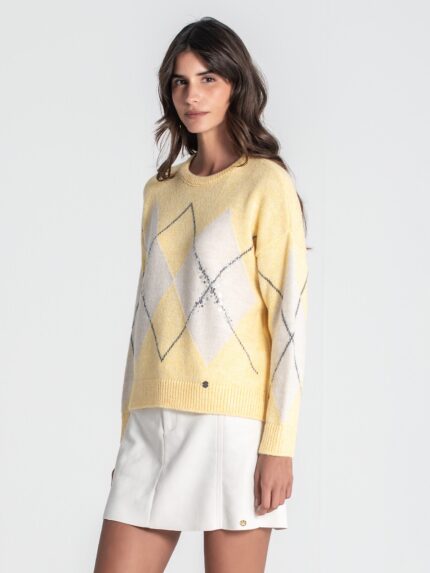 CAMISOLA PADRÃO AMARELO E BEGE COM LANTEJOULAS RUGA