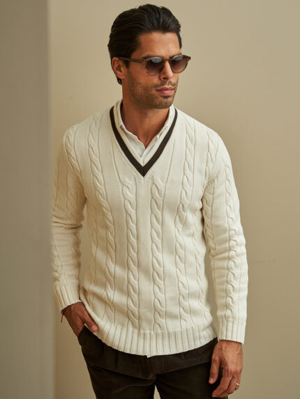 CAMISOLA TRICOT BICOLOR DECOTE EM V CRU ZOLF