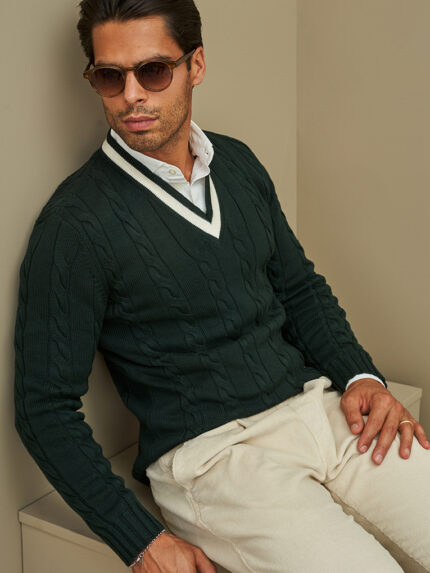 CAMISOLA TRICOT BICOLOR DECOTE EM V VERDE ZOLF