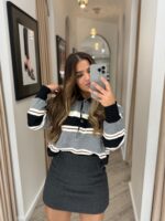 CAMISOLA ÀS RISCAS CINZA E PRETA PONTO CHIC
