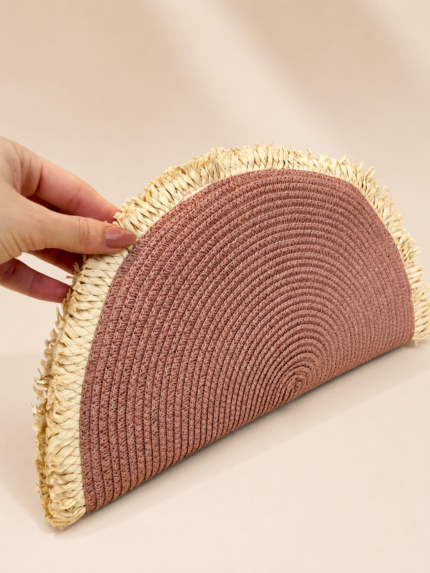 CLUTCH MEIA LUA CASTANHA PALHA PONTO CHIC