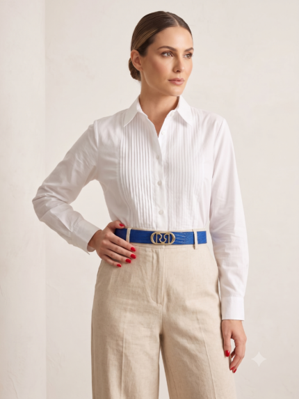 CINTO AZUL TEXTURADO COM FIVELA DOURADA RINASCIMENTO