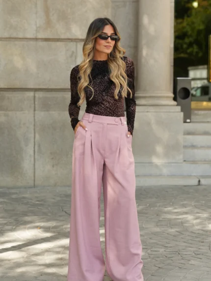 CALÇA CINTURA SUBIDA PINÇAS ROSA SAHOCO