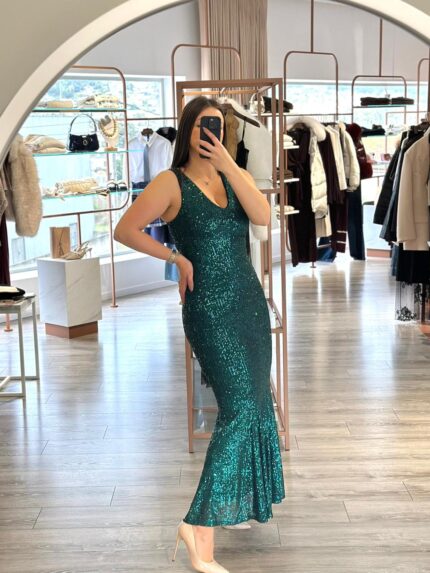 VESTIDO VERDE ESCURO DE LANTEJOULAS RINASCIMENTO