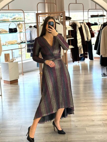 VESTIDO COMPRIDO MULTICOLOR METÁLICO RINASCIMENTO
