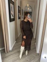 VESTIDO COMPRIDO DE RENDA CASTANHO PONTO CHIC - Image 2