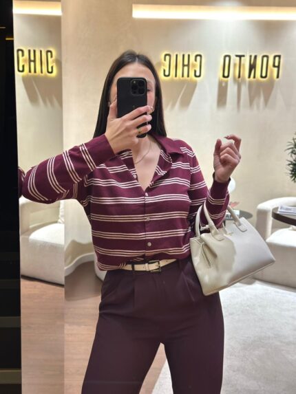 CAMISOLA ÀS RISCAS BORDÔ PONTO CHIC