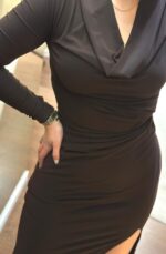 VESTIDO CASTANHO DRAPEADO PONTO CHIC - Image 7