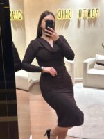VESTIDO CASTANHO DRAPEADO PONTO CHIC - Image 5