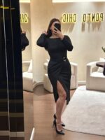 VESTIDO MALHA PRETO PONTO CHIC - Image 5