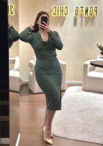 VESTIDO VERDE DRAPEADO PONTO CHIC - Image 6