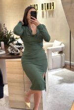 VESTIDO VERDE DRAPEADO PONTO CHIC - Image 8