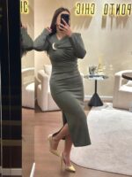 VESTIDO DRAPEADO COM FIVELA DOURADA VERDE PONTO CHIC