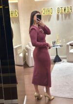 VESTIDO DRAPEADO COM FIVELA DOURADA BORDO PONTO CHIC - Image 5