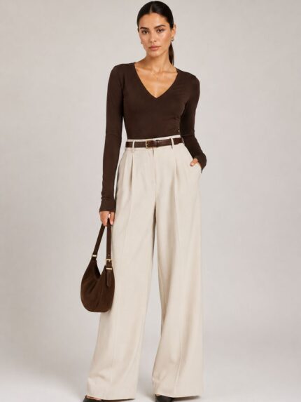 CAMISOLA CASTANHA DE DECOTE EM V PONTO CHIC