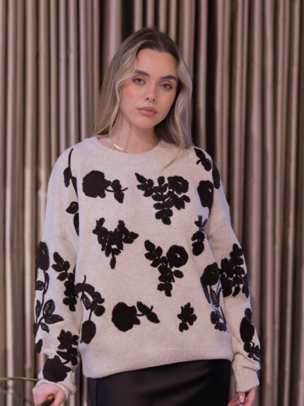 CAMISOLA BEGE COM FLORES PONTO CHIC