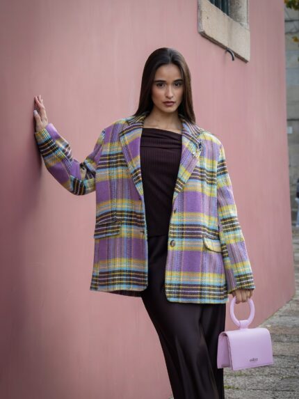 BLAZER PADRÃO TARTAN LILÁS E AMARELO DIXIE