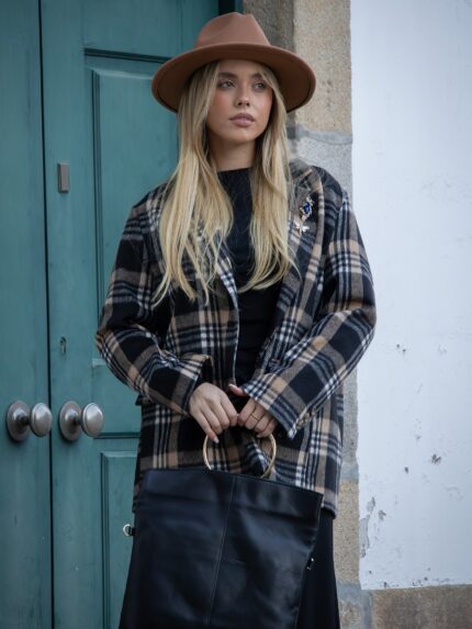 BLAZER PADRÃO TARTAN BEGE E PRETO DIXIE