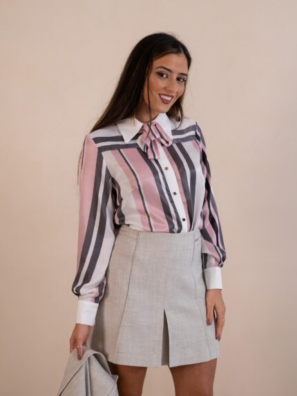 CAMISA ÀS RISCAS ROSA, BRANCO E PRETO SAHOCO