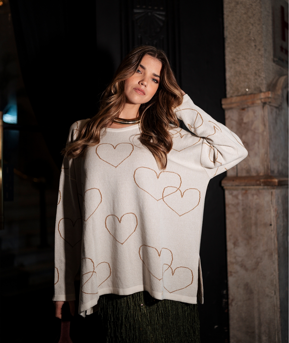 21477-large_default MALHA TRICOT CRU COM CORAÇÕES RUGA - Image 1