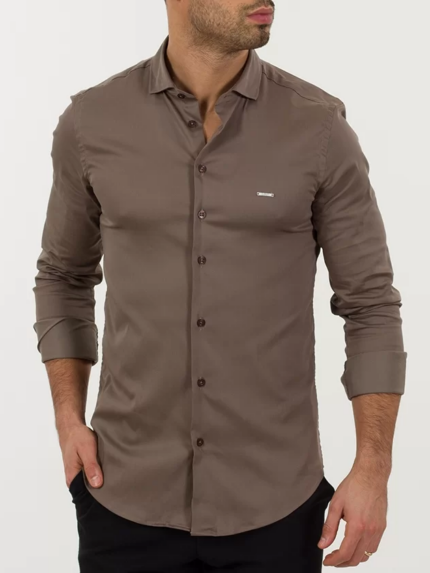 CAMISA GOLA ITALIANA SLIM FIT TAUPE ZOLF