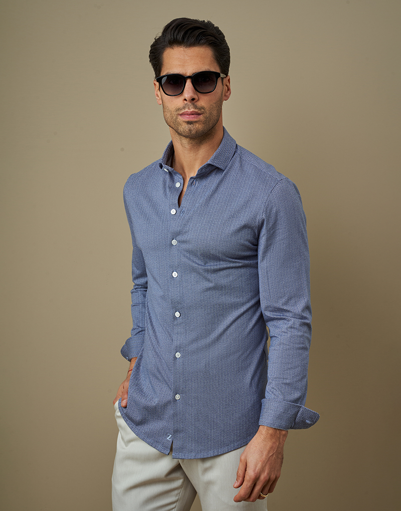 251903004_azul0 CAMISA STRETCH EASY IRON ESPINHA AZUL ZOLF - Image 1