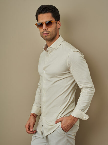 CAMISA STRETCH EASY IRON ESPINHA BEGE ZOLF