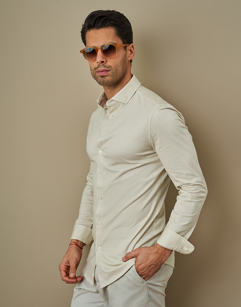 251903004_bege1 CAMISA STRETCH EASY IRON ESPINHA BEGE ZOLF - Image 1