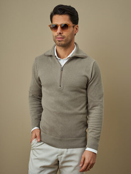 CAMISOLA TRICOT GOLA E FECHO TAUPE ZOLF