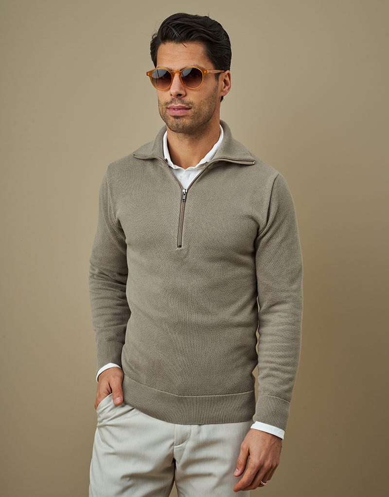 252003011_taupe1 CAMISOLA TRICOT GOLA E FECHO TAUPE ZOLF - Image 1