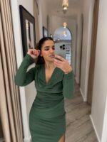 VESTIDO VERDE DRAPEADO PONTO CHIC - Image 3