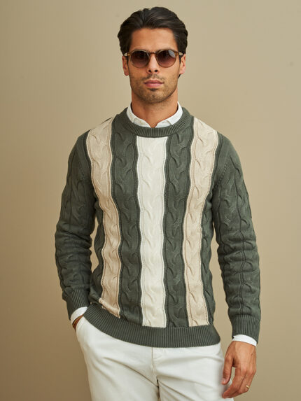 CAMISOLA TRICOT COM RISCAS E TRANÇA VERDE MILITAR ZOLF