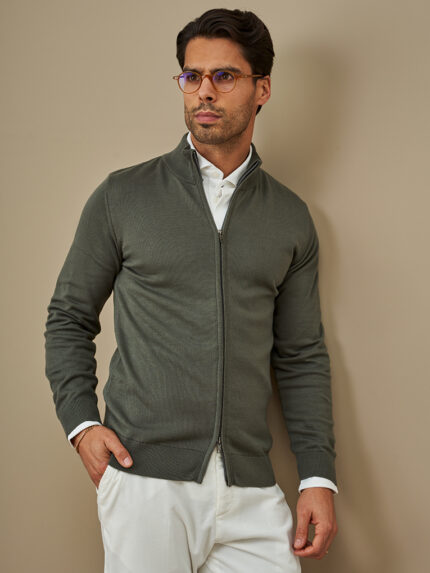 CASACO TRICOT DUPLO FECHO VERDE MILITAR ZOLF