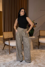 CALÇA XADREZ DE ALFAIATARIA WIDE LEG PONTO CHIC