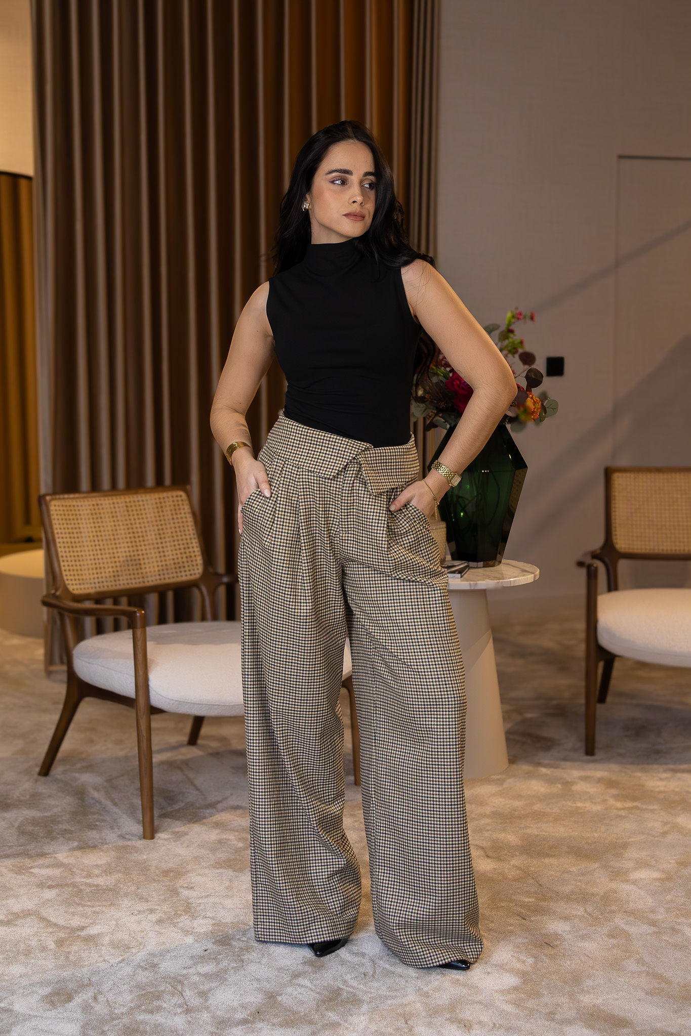IMG_2657 CALÇA XADREZ DE ALFAIATARIA WIDE LEG PONTO CHIC - Image 1