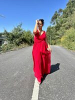 VESTIDO VERMELHO COM DECOTE EM V E LAÇO CINTADO PONTO CHIC - Image 2