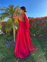 VESTIDO LONGO VERMELHO ACETINADO HALTER COM ATADO NO PESCOÇO PONTO CHIC - Image 2