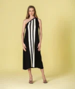 VESTIDO PRETO DE MALHA COM LISTAS CONTRASTANTES RUGA - Image 5