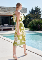 VESTIDO MIDI ESTAMPADO VERDE E MARFIM COM DRAPEADO PONTO CHIC - Image 2