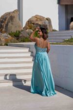 VESTIDO LONGO AZUL COM CORPETE TRABALHADO E RACHA PONTO CHIC - Image 5