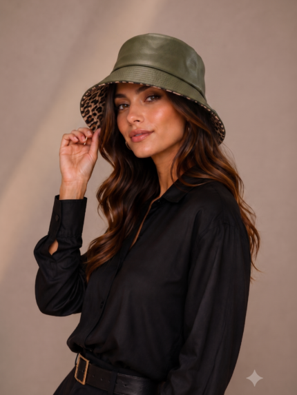 CHAPÉU VERDE MILITAR REVERSÍVEL ANIMAL PRINT PONTO CHIC