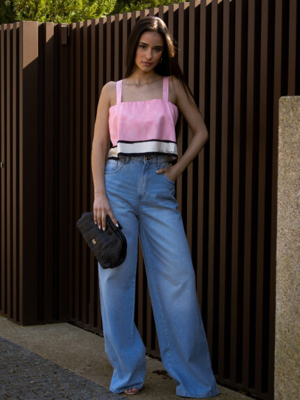 CALÇA JEANS WIDE LEG AZUL CLARO LANÇA PERFUME