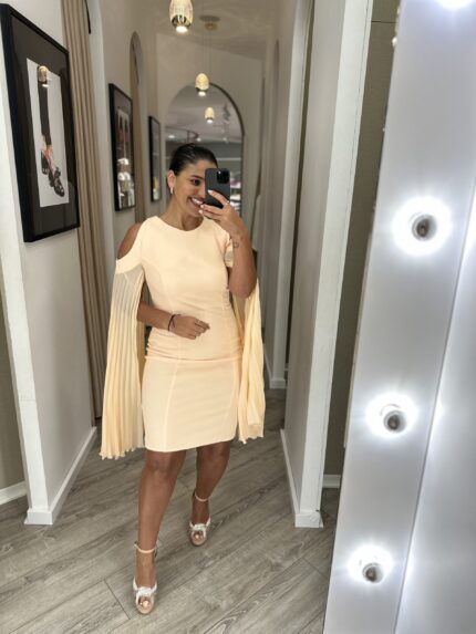 VESTIDO CURTO PÊSSEGO COM DRAPEADO LATERAL RINASCIMENTO